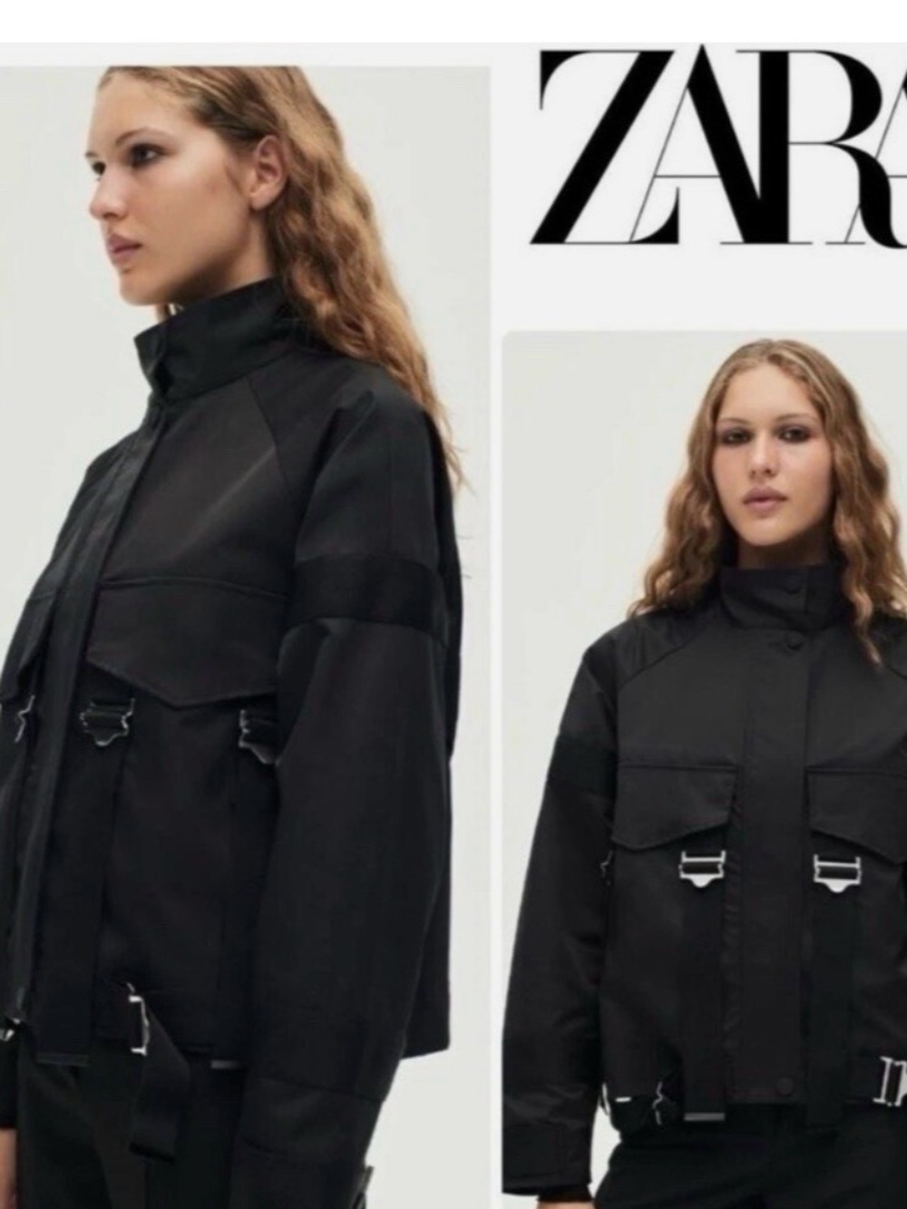 Zara Black Bomber Jacket with Buckle Detail - Women's